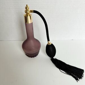 Perfume Bottle Purple Frosted Glass Atomizer Black Plum Tassel 7" Gold Tone Acce